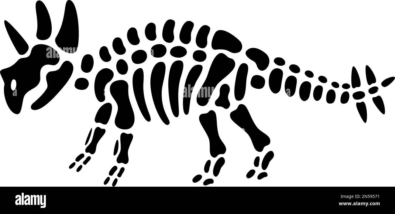 Triceratops-Skelett. Triceratops fossile Körperteile. Dinosaurierknochen. Gefährliches altes Raubtier. Jurassic Raptor. Paläontologie und Archäologie. Stock Vektor