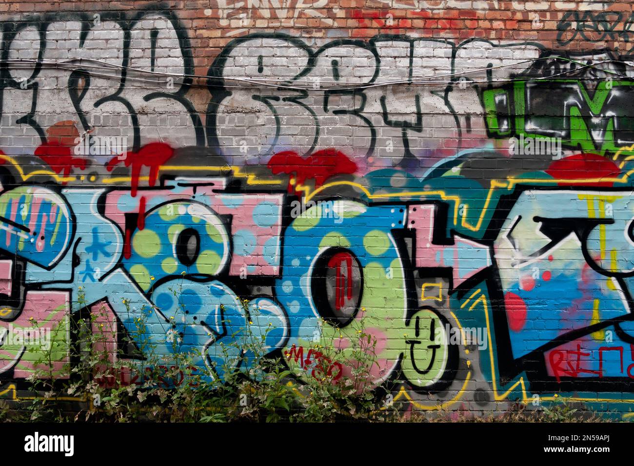 Graffiti an der Manchester Wall Stockfoto