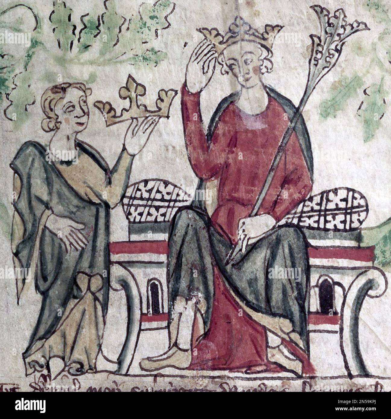 EDWARD II. (1284-1327) erhält die Krone von England auf seiner Krönung im Jahr 1308. Stockfoto