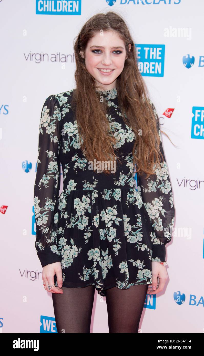 Birdy arrives for We Day at Wembley Arena in west London, Friday, March 7, 2014. Organized by international charity and educational partner, Free The Children, We Day is now a global event. Over 160,000 youths will come together in stadium gatherings to take part in an unprecedented educational initiative which inspires students to get involved in positive social change. (Photo by Joel Ryan/Invision/AP Images) Stockfoto