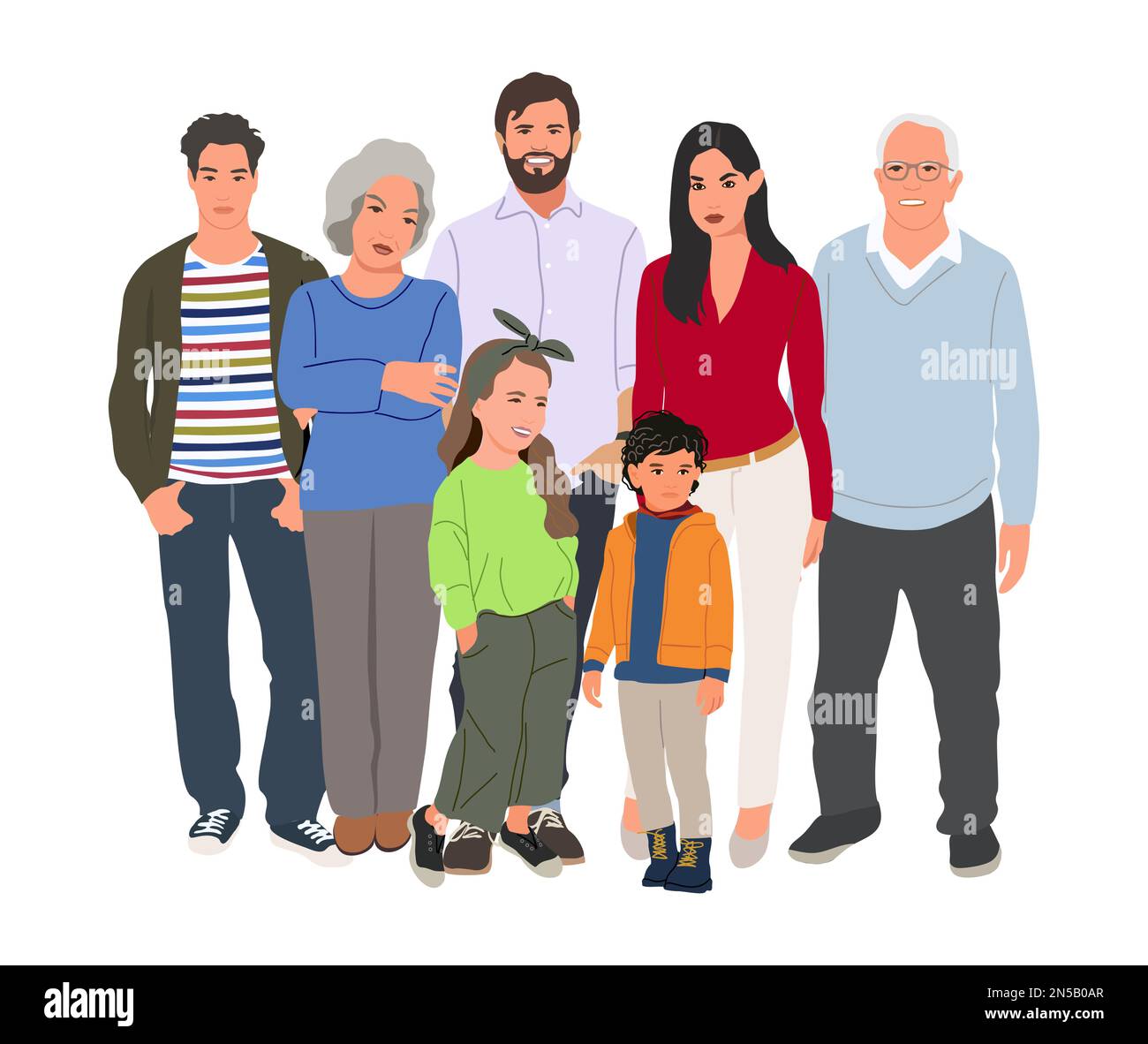 Große glückliche Familie Vektor realistische Illustration isoliert auf weißem Hintergrund. Stock Vektor