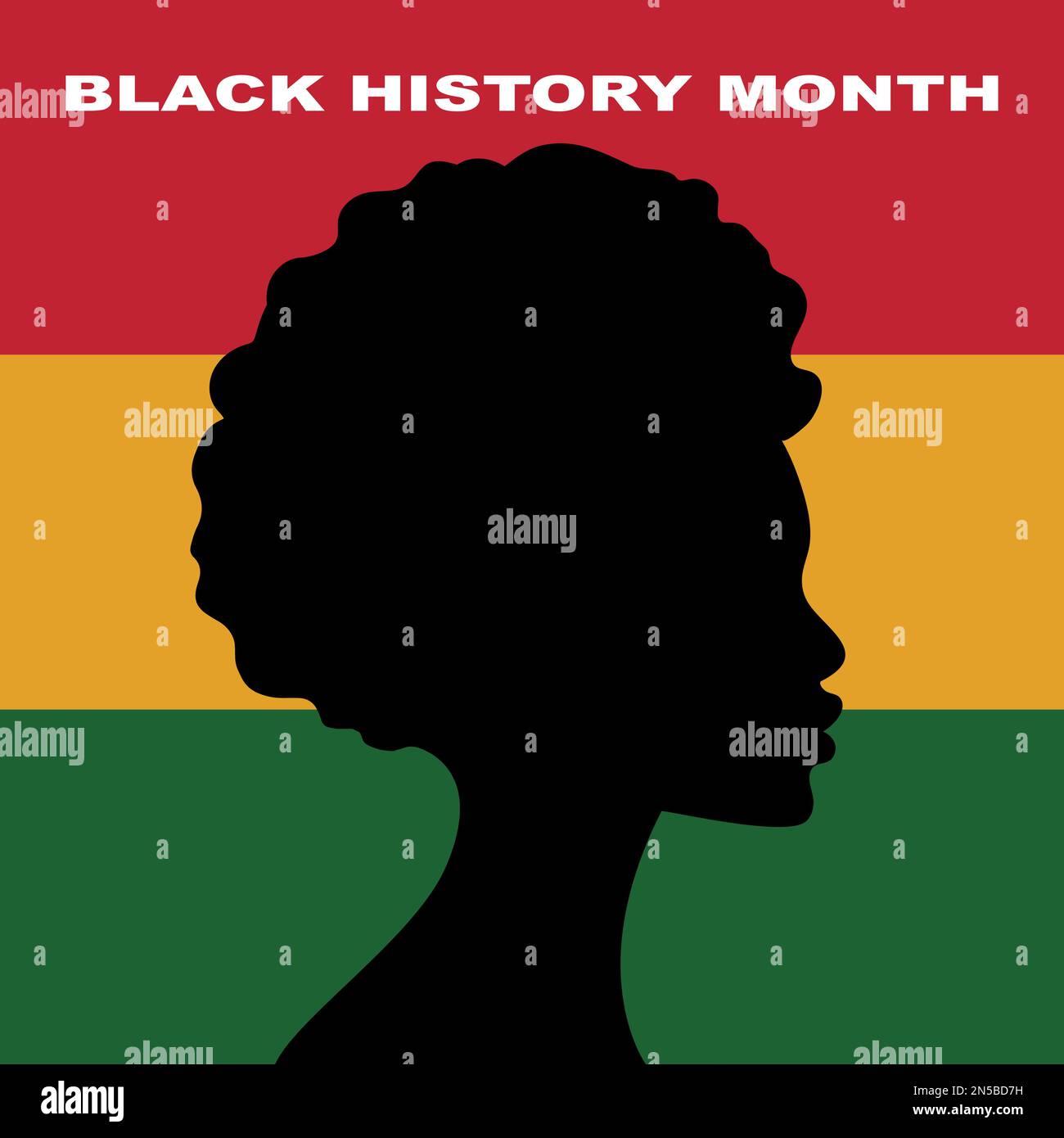 Schwarzer Geschichtsmonat. Weibliche Silhouette auf grüner, gelber und roter Flagge. Afroamerikanische Geschichte. Wird jährlich gefeiert. Stock Vektor