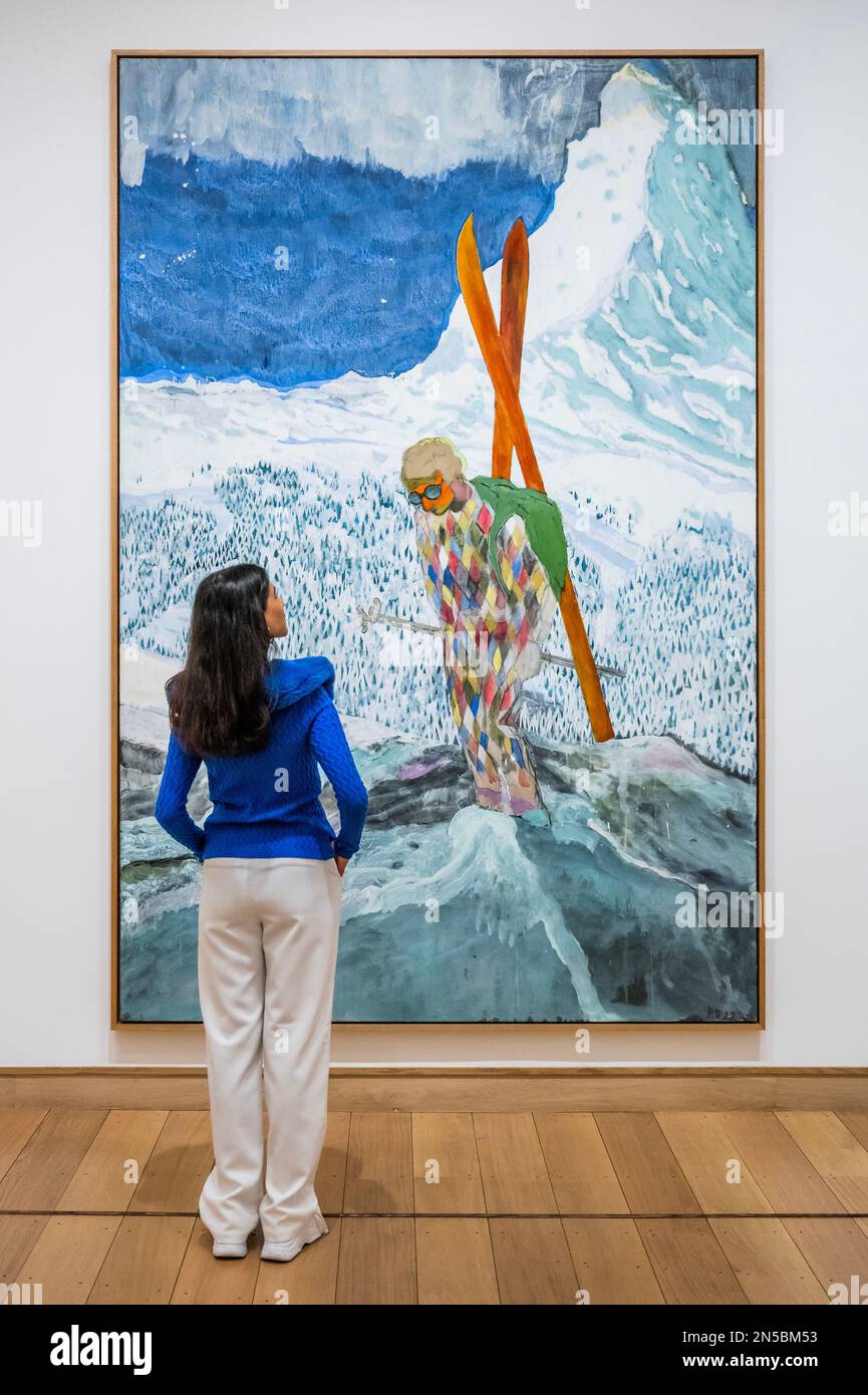 London, Großbritannien. 9. Februar 2023. Alpinist, 2019-22 - Peter Doig, eine neue Ausstellung, eröffnet im Courtauld, Somerset House. Es zeigt Gemälde und Werke auf Papier, einschließlich einer Gruppe von großen Leinwänden, die seit dem Umzug des Künstlers von Trinidad nach London im Jahr 2021 geschaffen wurden. Kredit: Guy Bell/Alamy Live News Stockfoto