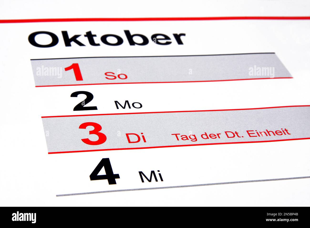 Jahreskalender 2023 auf Deutsch, Deutscher Tag der Einheit, Oktober 3 Stockfoto