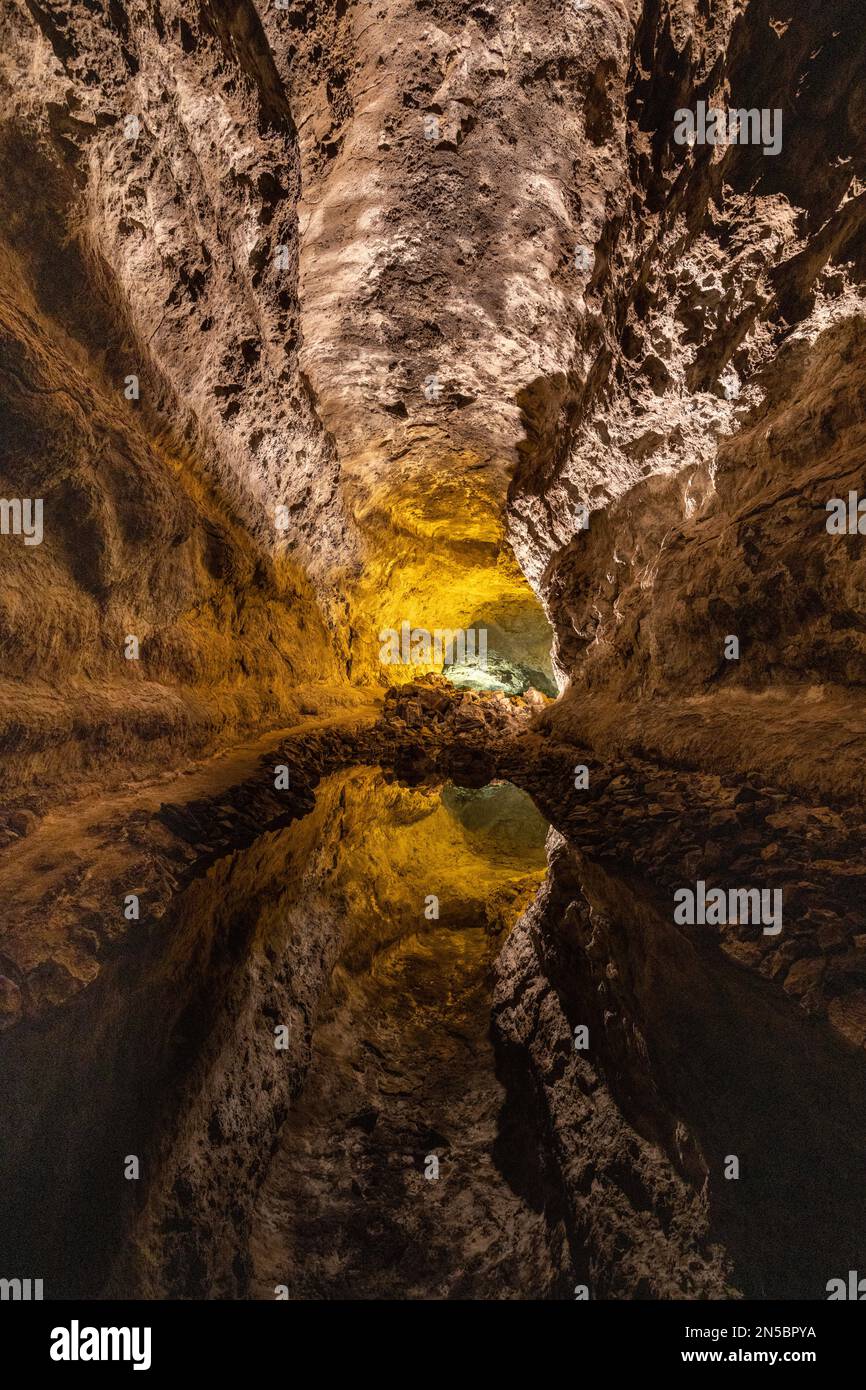 Lavatunnel Cueva de los Verdes, Kanarische Inseln, Lanzarote, Arrieta Stockfoto
