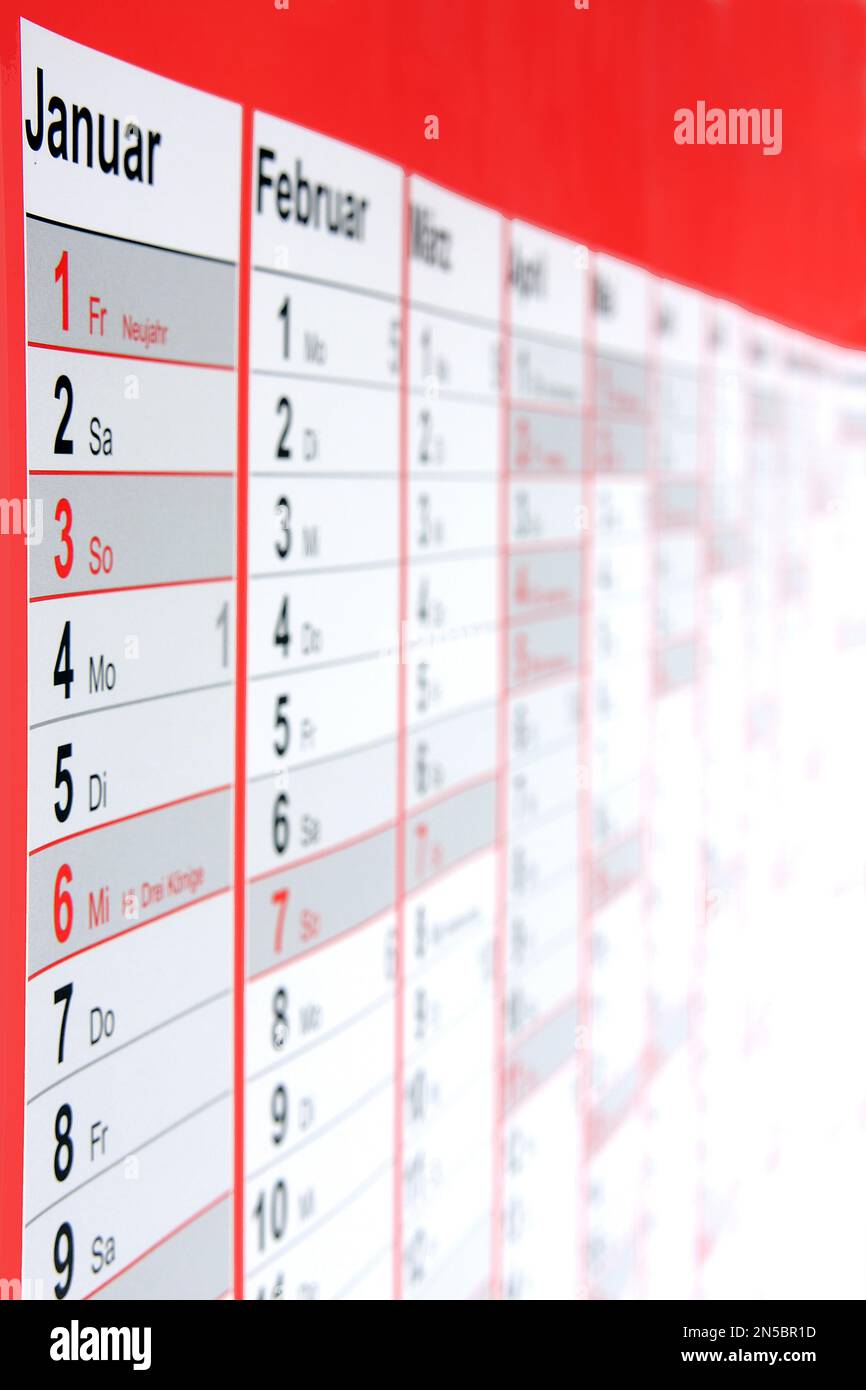 Jahreskalender 2021 auf Deutsch Stockfoto