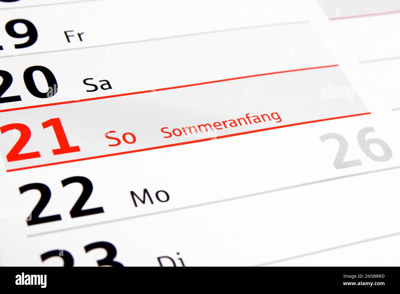 Jahreskalender 2015 auf Deutsch, Anfang Sommer Stockfoto