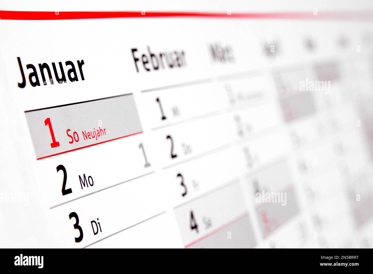 Jahreskalender 2017 auf Deutsch, Neujahr Stockfoto