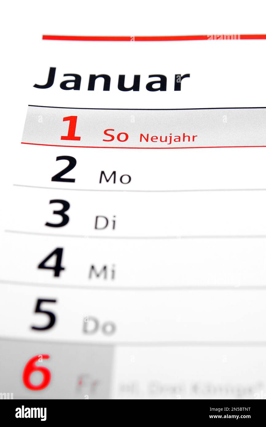Jahreskalender 2017 auf Deutsch, Neujahr Stockfoto