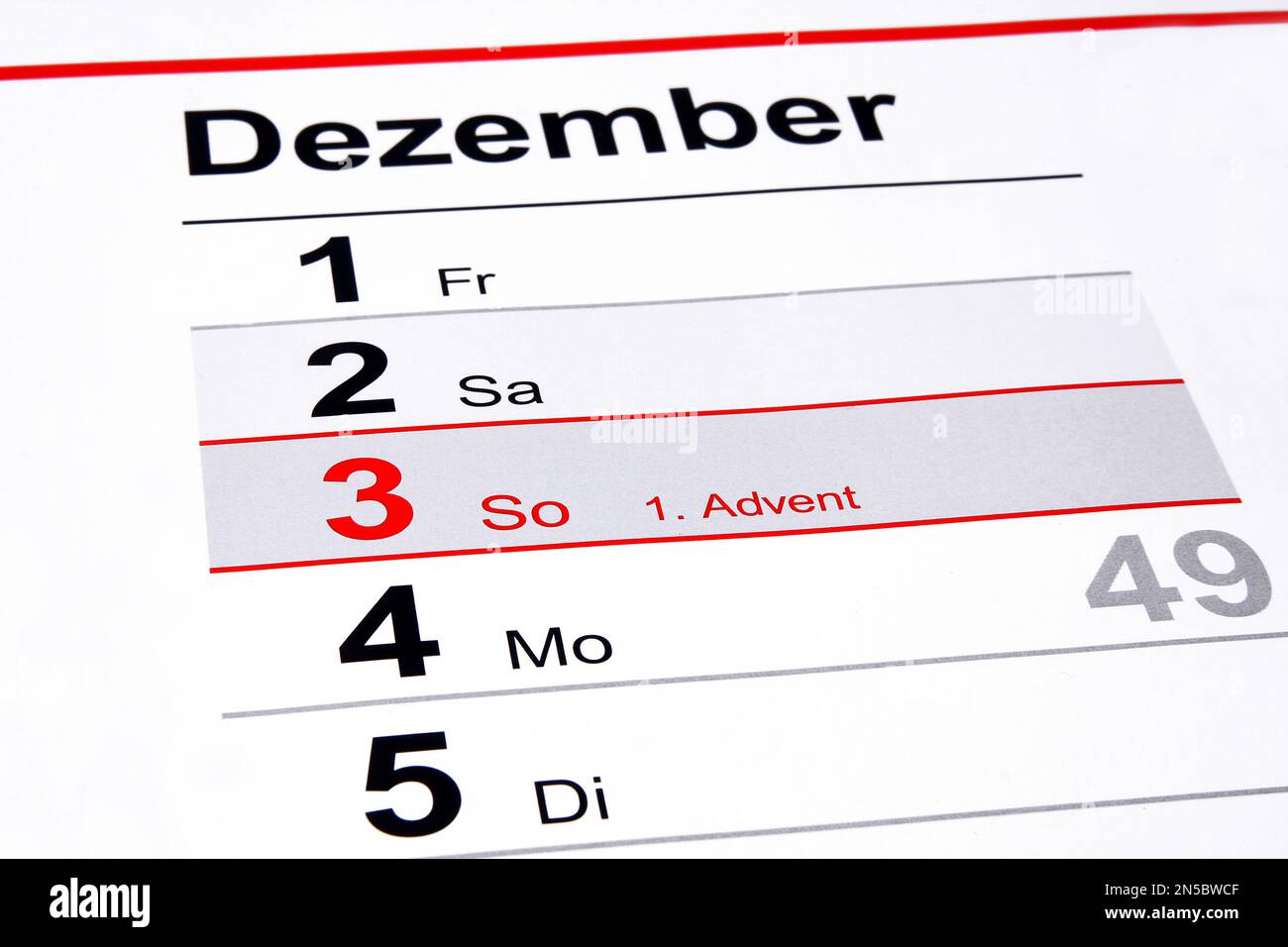 Jahreskalender 2023 auf Deutsch, Advent 1 Stockfoto