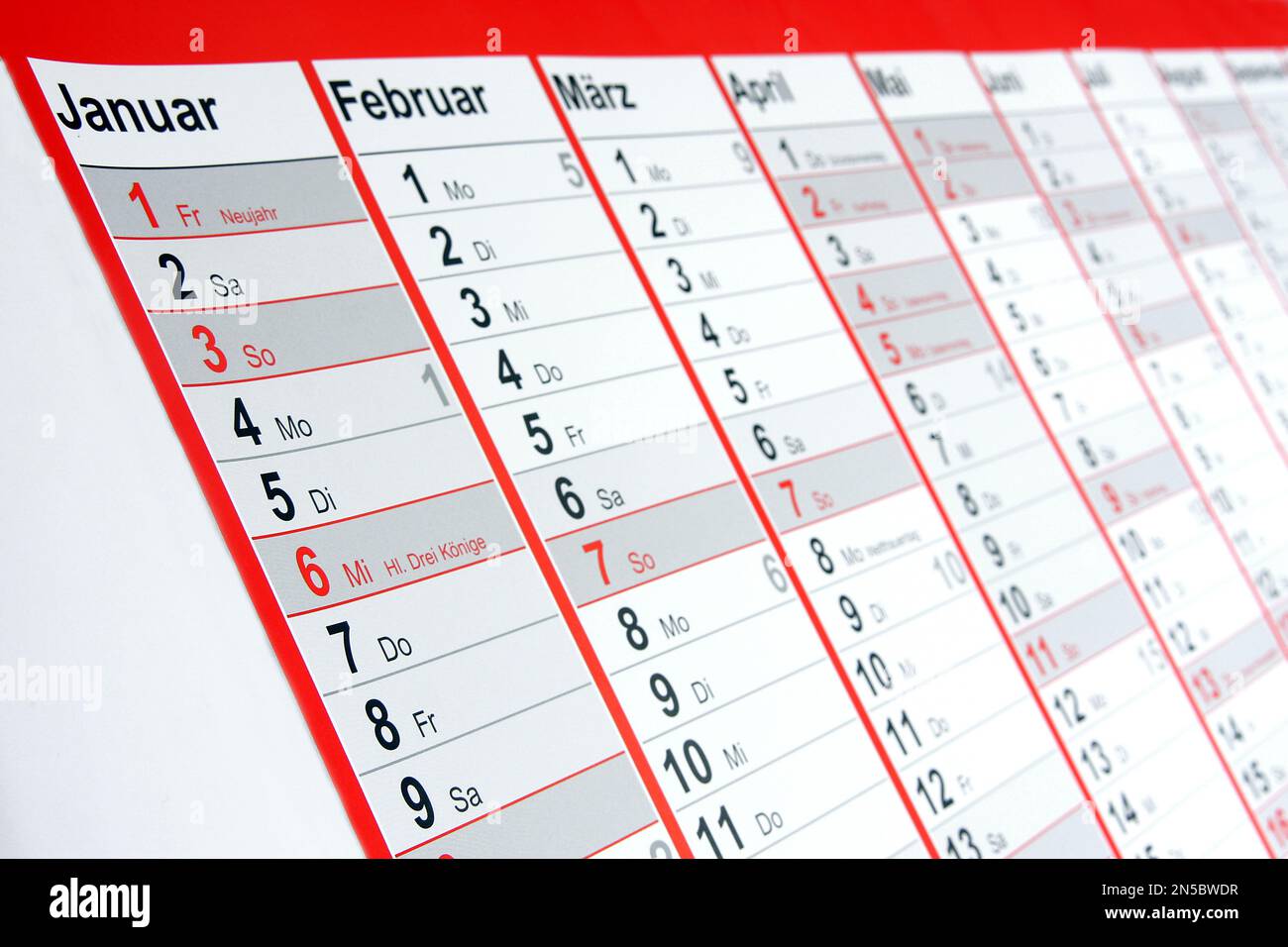 Jahreskalender 2021 auf Deutsch Stockfoto