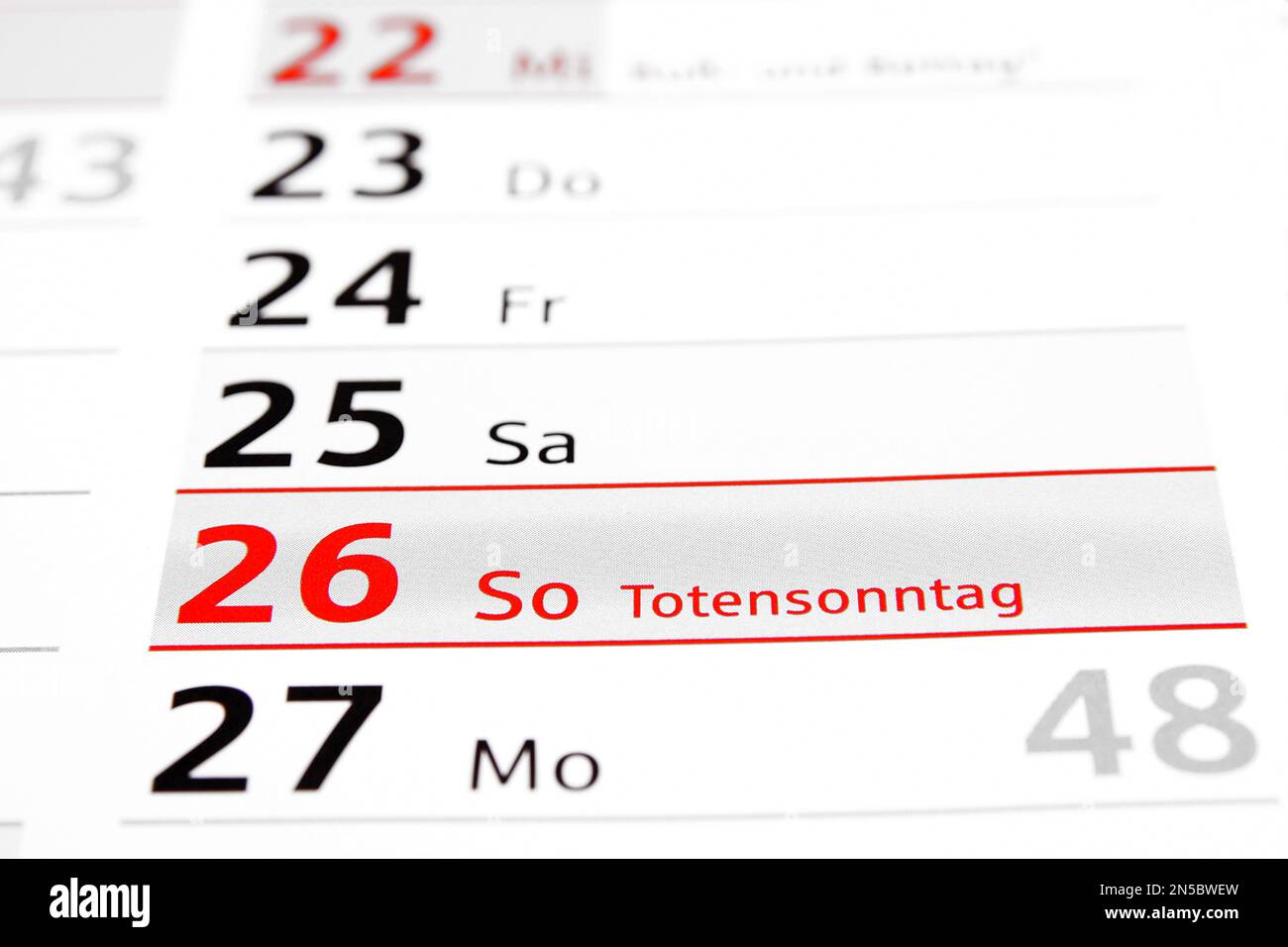 Jahreskalender 2017 auf Deutsch, sonntag zum Gedenken an die Toten Stockfoto