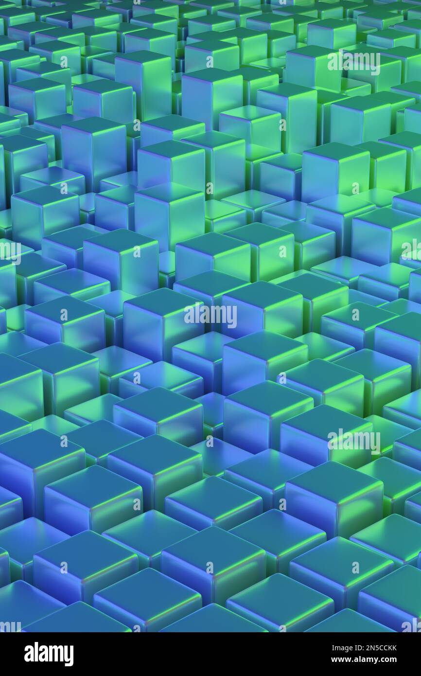Grün ein blaues viereckiges Prisma. Abstrakter Hintergrund. 3D Abbildung. Stockfoto