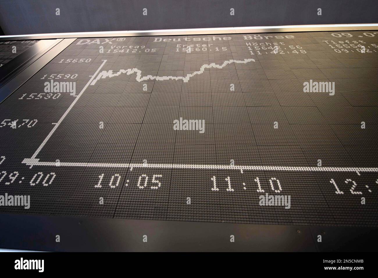 Frankfurt Am Main, Deutschland. 09. Februar 2023. Ansicht der Börse Frankfurt, Aktienkurse, Bildschirme, DAX, TecDAX, Broker, Aktienhändler, Dax-Kurve, allgemein, Funktion, Edge-Motiv, symbolische Fotopressekonferenz der Deutschen Boerse AG in Frankfurt am 8. Februar 20123. Kredit: dpa/Alamy Live News Stockfoto