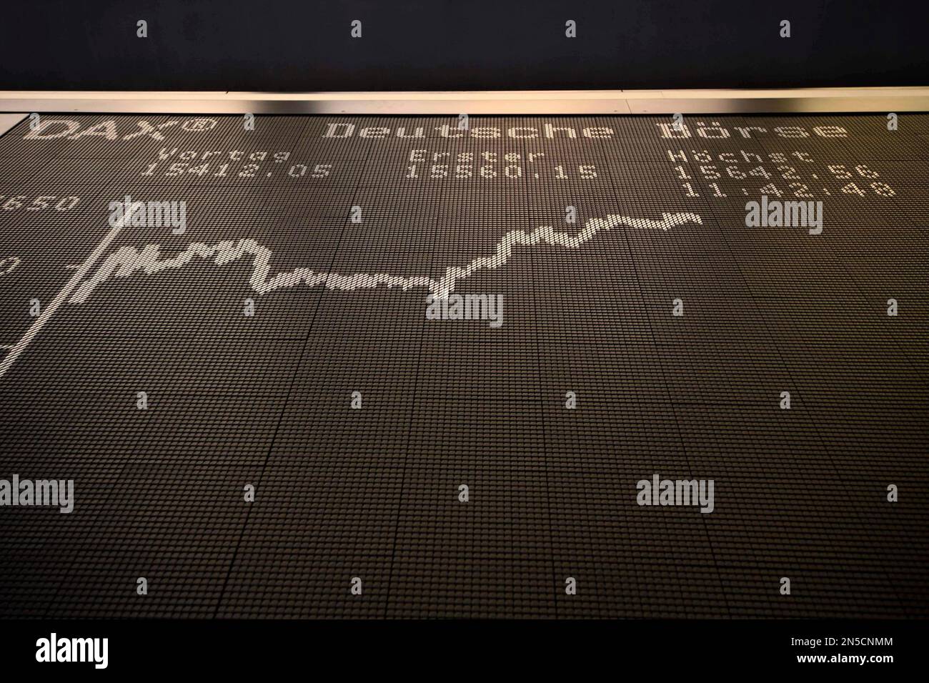 Frankfurt Am Main, Deutschland. 09. Februar 2023. Ansicht der Börse Frankfurt, Aktienkurse, Bildschirme, DAX, TecDAX, Broker, Aktienhändler, Dax-Kurve, allgemein, Funktion, Edge-Motiv, symbolische Fotopressekonferenz der Deutschen Boerse AG in Frankfurt am 8. Februar 20123. Kredit: dpa/Alamy Live News Stockfoto