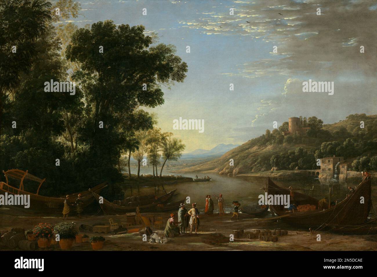 Französische Malerei, Claude Lorrain Landscape mit Händlern Stockfoto