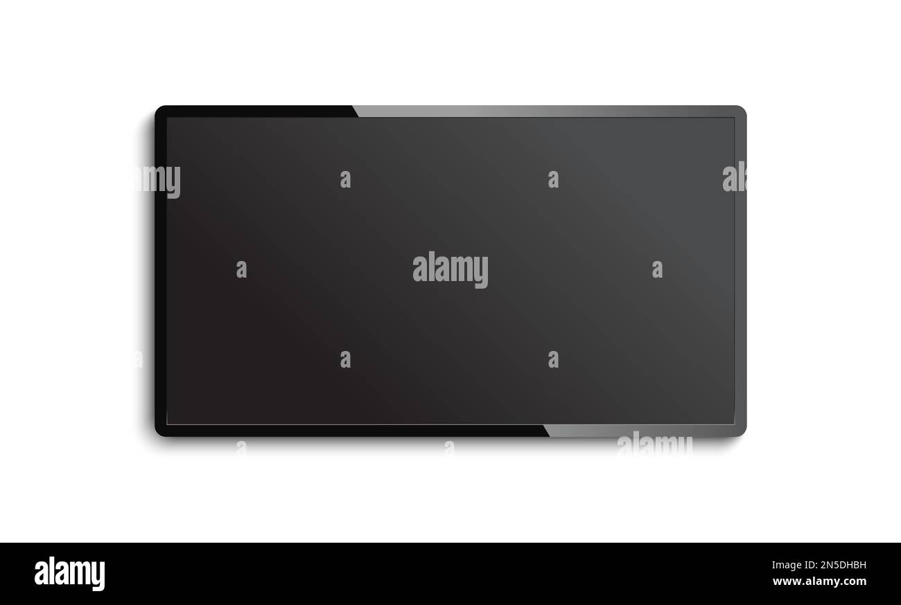 Realistische LCD-LED-Fernseher mit glänzendem Rahmen, schwarzer Bildschirm, Vektordarstellung Stock Vektor