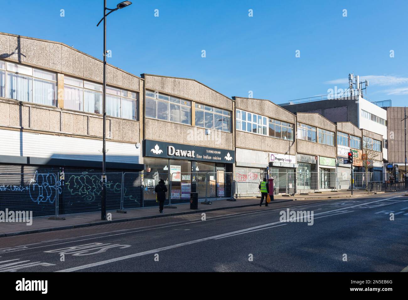 Leere und geschlossene Geschäfte im Stadtzentrum von Wolverhampton Stockfoto