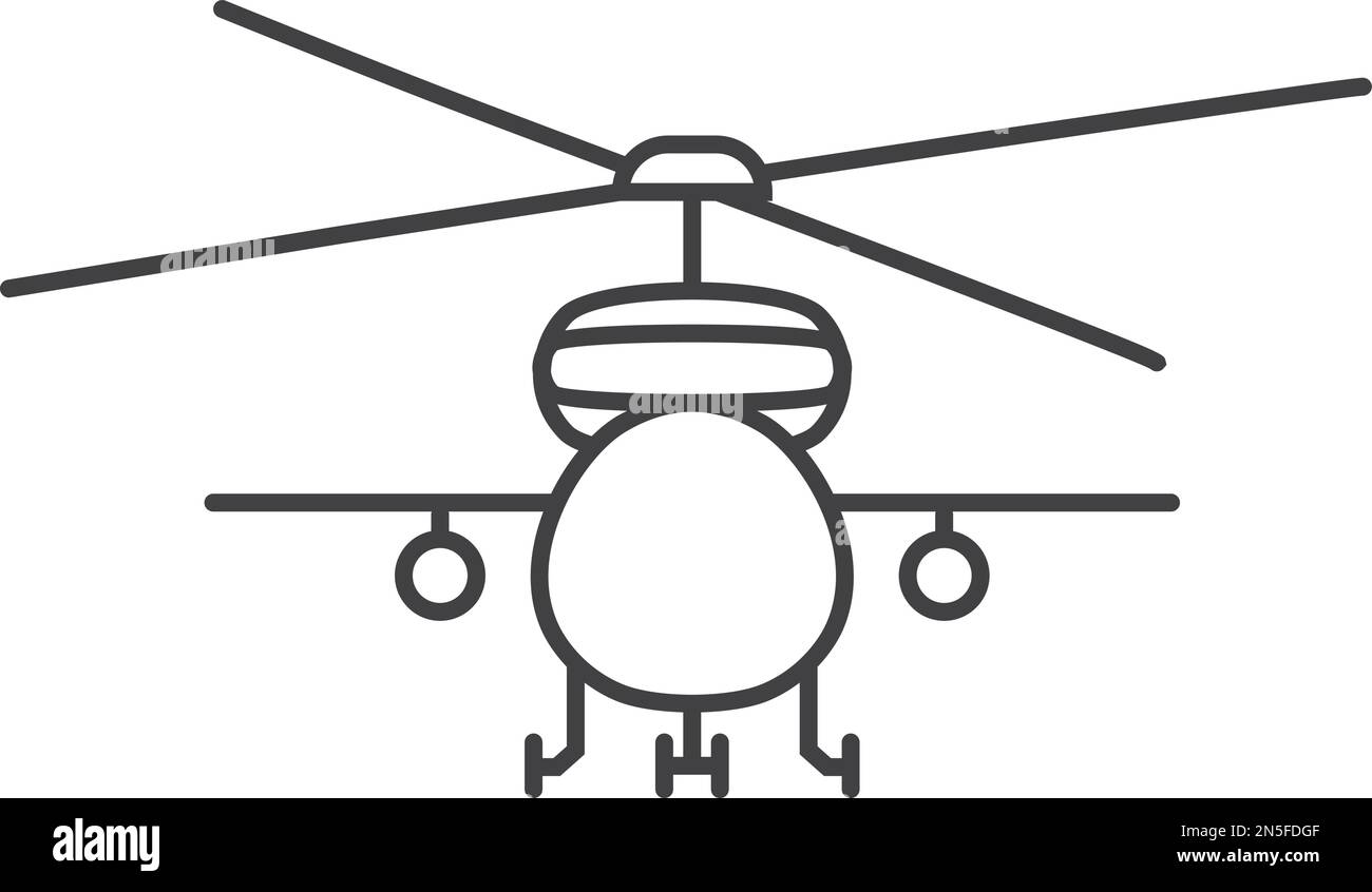 Militärisches Hubschrauberliniensymbol. Vorderansicht des Rotorflugzeugs Stock Vektor