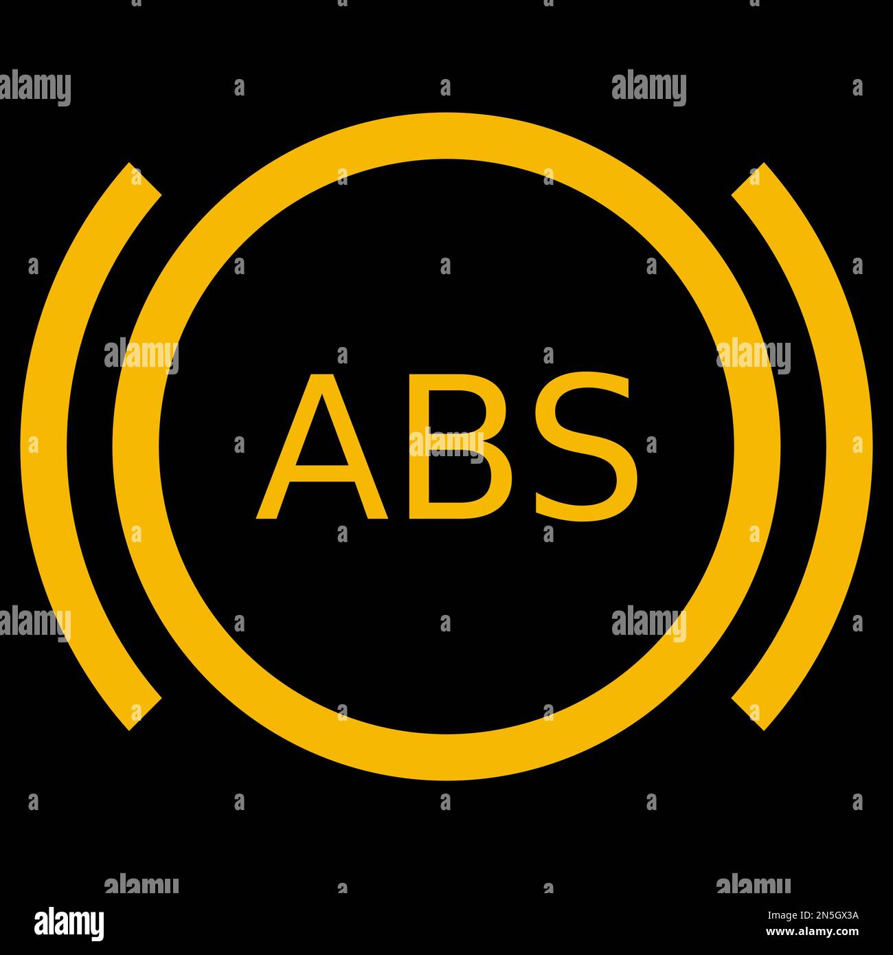 Gelbe Vektorgrafik auf schwarzem Hintergrund einer Warnleuchte für das Antiblockiersystem auf dem Armaturenbrett Stock Vektor