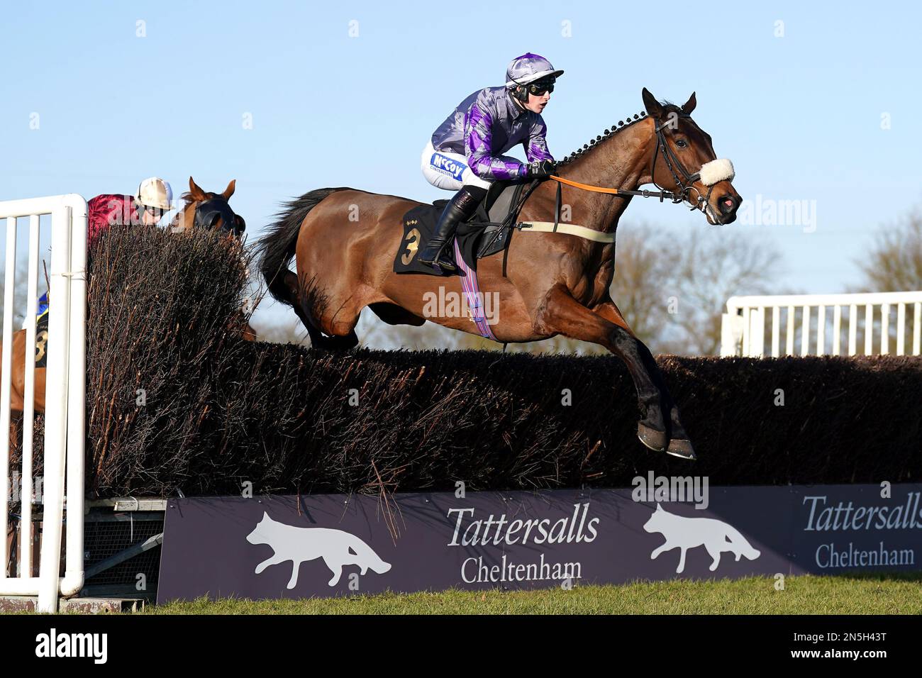 Concetto geritten von Jockey Fergus Gregory auf dem Weg, die Mulberry Developments Handicap Chase auf der Rennbahn Huntingdon in Cambridgeshire zu gewinnen. Foto: Donnerstag, 9. Februar 2023. Stockfoto