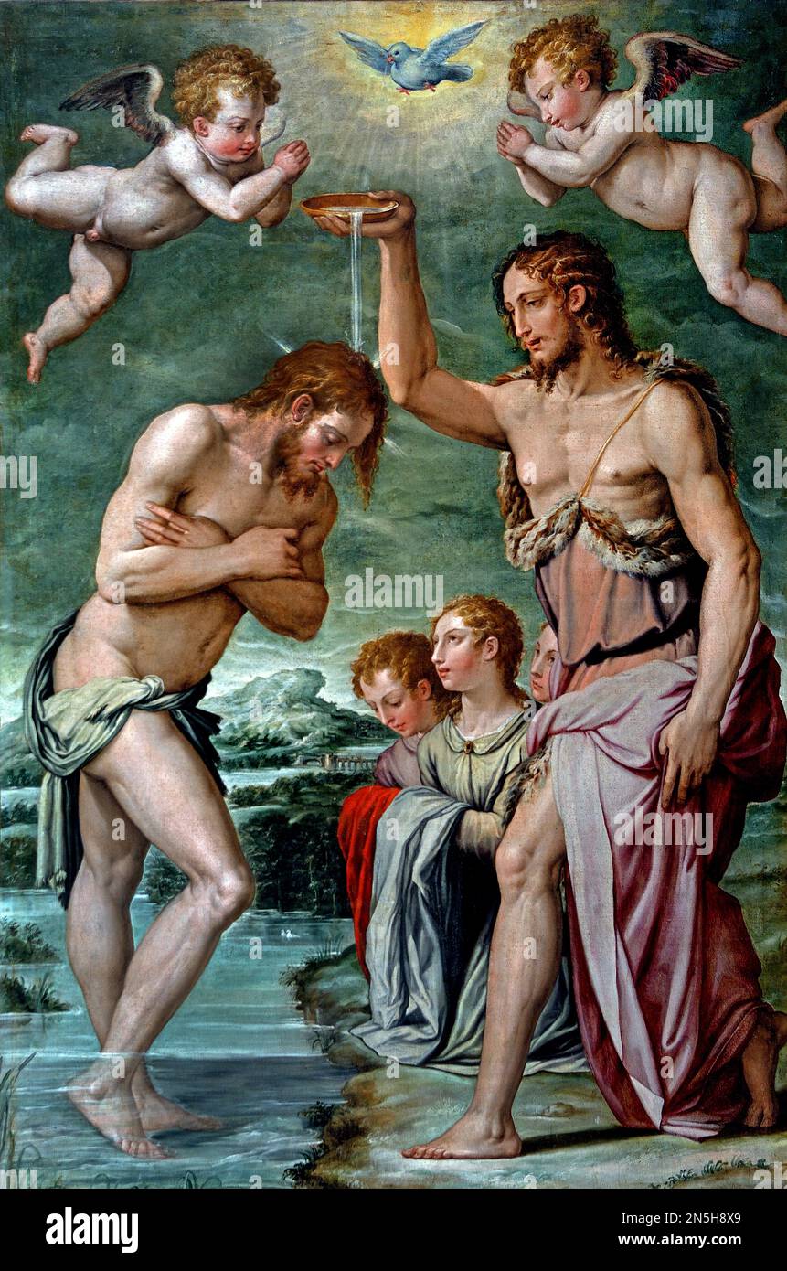 Die Taufe Christi 1548 bis 49 von Vasari Giorgio Vasari (1511-1574), Diözesanmuseum für Heilige Kunst von Arezzo, Museum der Schönen Kunst, Italien, Italienisch, Stockfoto