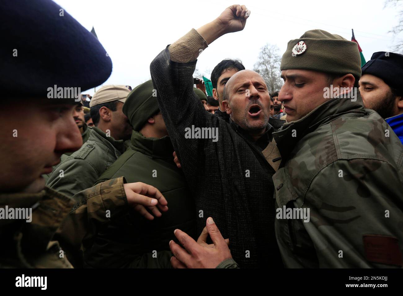 Jammu and Kashmir state lawmaker Engineer Abdul Rasheed, center, shouts ...