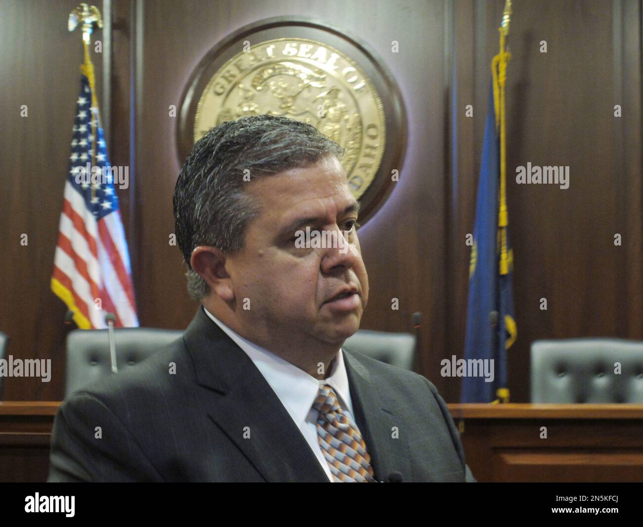 Superintendent of Public Instruction Tom Luna, a Republican, announces that won't run for re-election in 2014 at the State Capitol in Boise, Idaho, on Monday, Jan. 27, 2014. Luna clears the way for Democrats and Republicans in a race for an open seat. Republicans already in the race are Grangeville teacher, John Eynon and American Falls principal Randy Jensen.The lone Democratic candidate so far is Jana Jones, beaten by Luna in 2006. (AP Photo/John Miller) Stockfoto