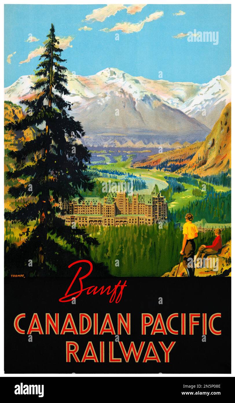 Banff Canadian Pacific Railway von Percy Trompf (1902-1964). Poster wurde 1938 in Kanada veröffentlicht. Stockfoto