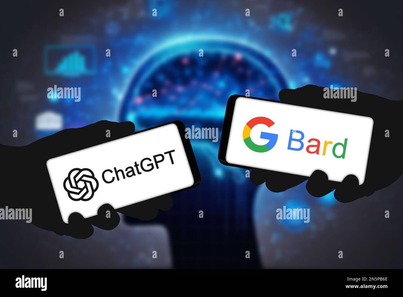 ChatGPT und Google Bard – KI Chatbot-Technologie Stockfoto