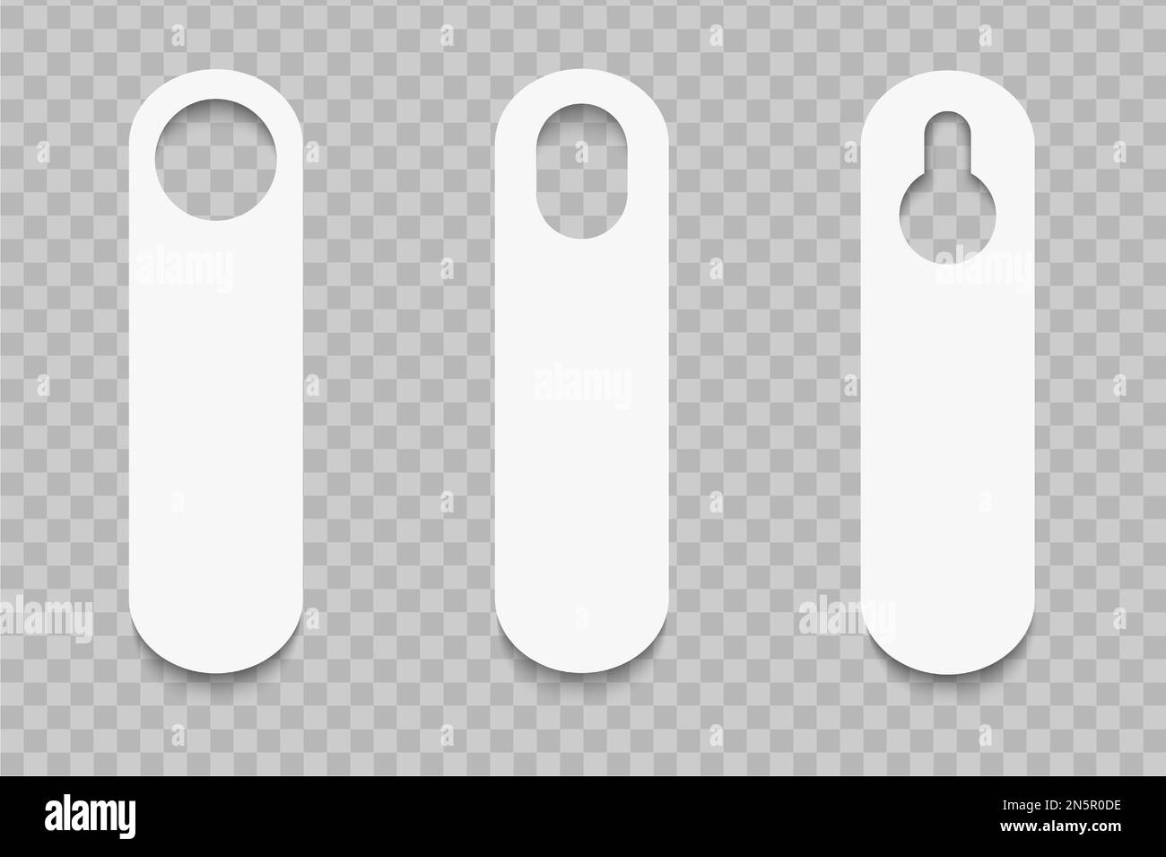 Satz leerer Zimmertüraufhänger oder Schrankteiler isoliert auf transparentem Hintergrund. Bitte nicht stören, bitte leise, oder keine Papierschildmodelle. Vektor-realistische Darstellung Stock Vektor