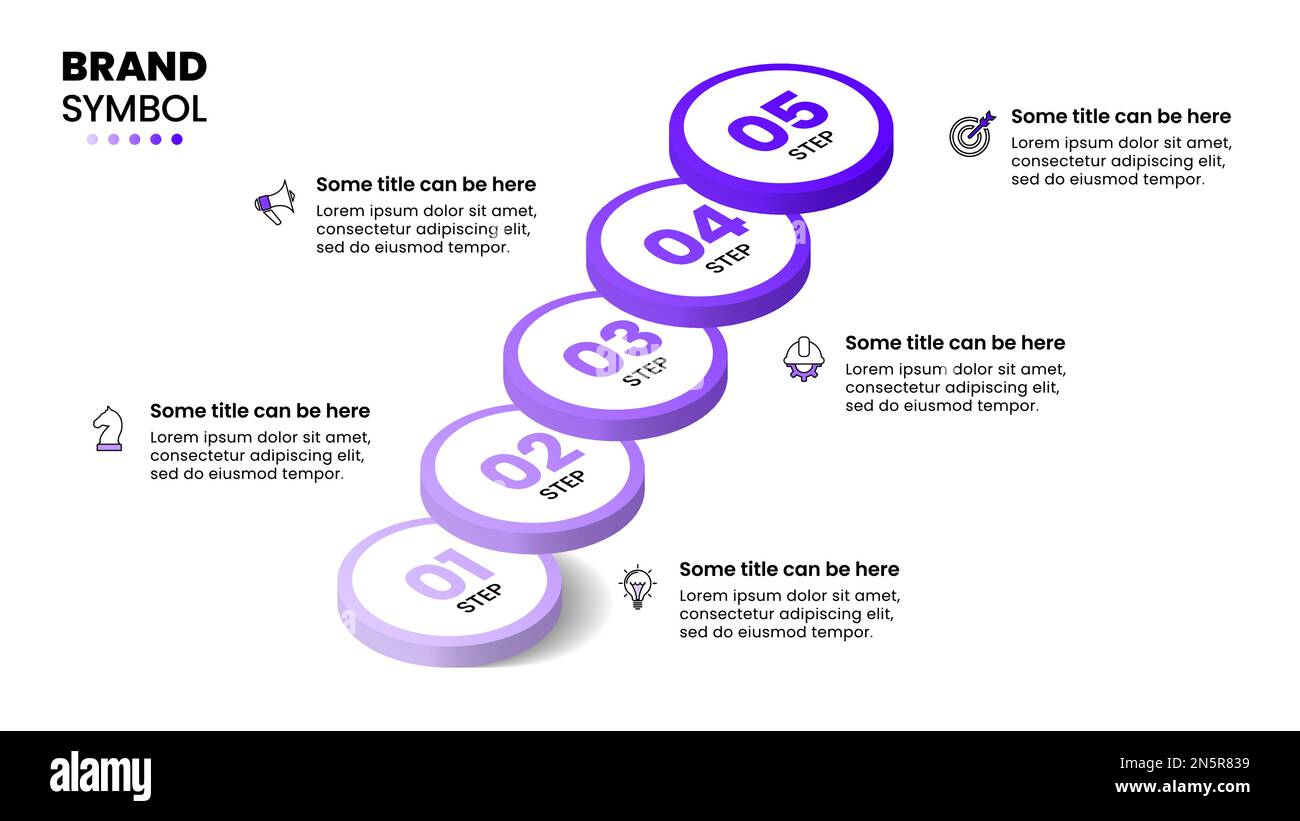 Infografik-Vorlage mit Symbolen und 5 Optionen oder Schritten. Isometrische Treppen. Kann für Workflow-Layout, Diagramm, Banner, webdesign verwendet werden. Vektor-Illustration Stock Vektor