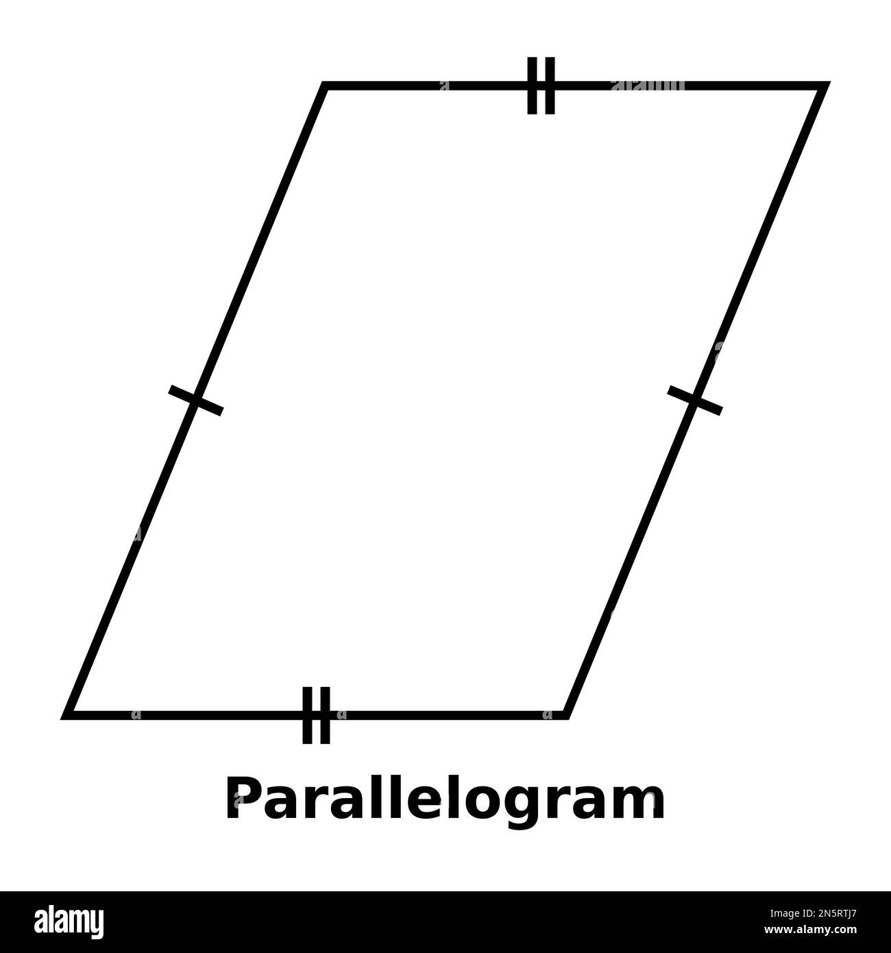 Einfache monochrome Vektorgrafik eines Parallelogramms. Dies ist eine Form mit vier Seiten, bei der die gegenüberliegenden Seiten die gleiche Länge haben und ebenfalls parallel sind Stock Vektor