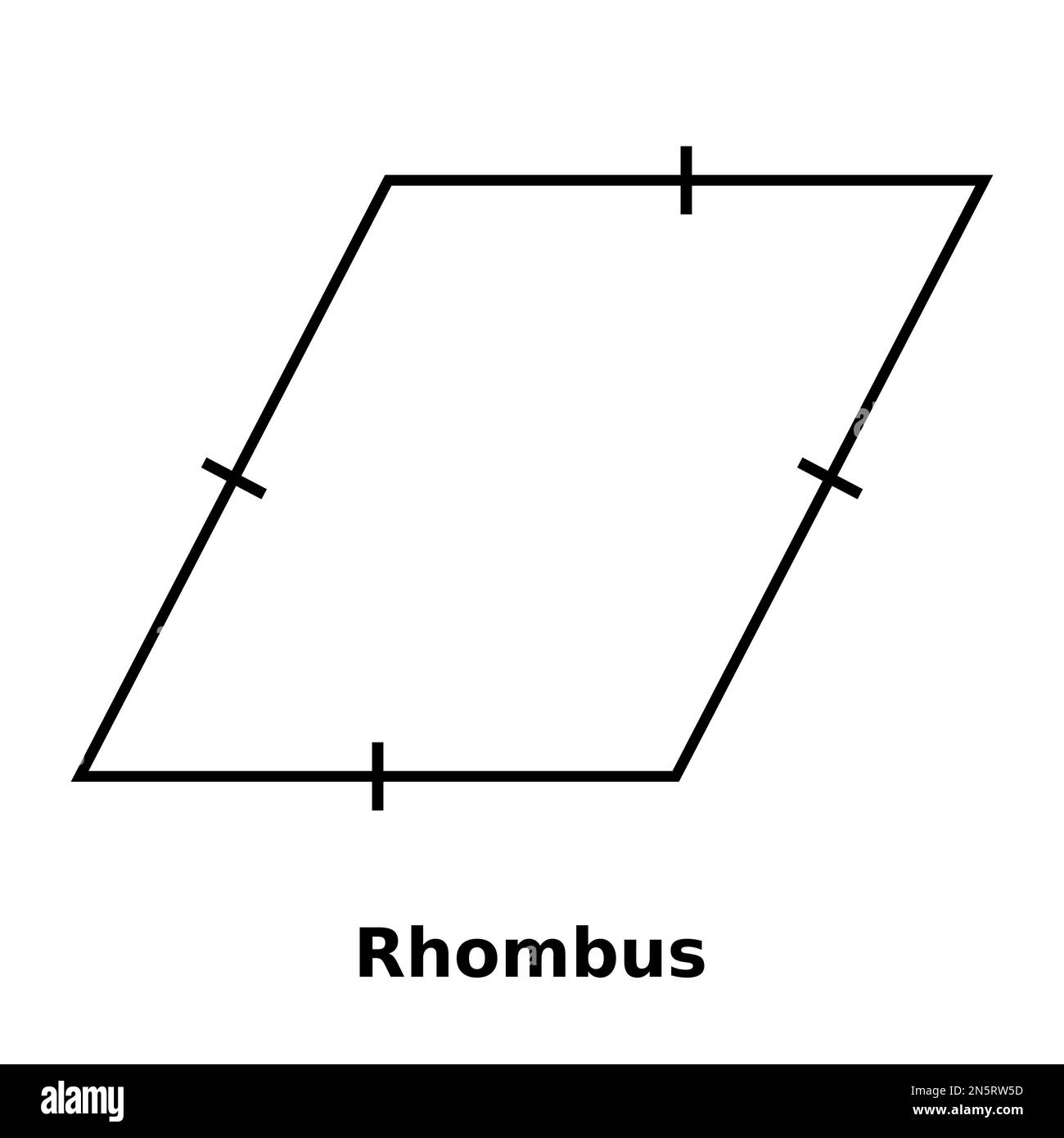 Einfache monochrome Vektorgrafik eines Rhombus. Dies ist eine Form mit vier Seiten, deren gegenüberliegende Seiten parallel und von gleicher Länge sind. Es gibt keine Bohrinsel Stock Vektor