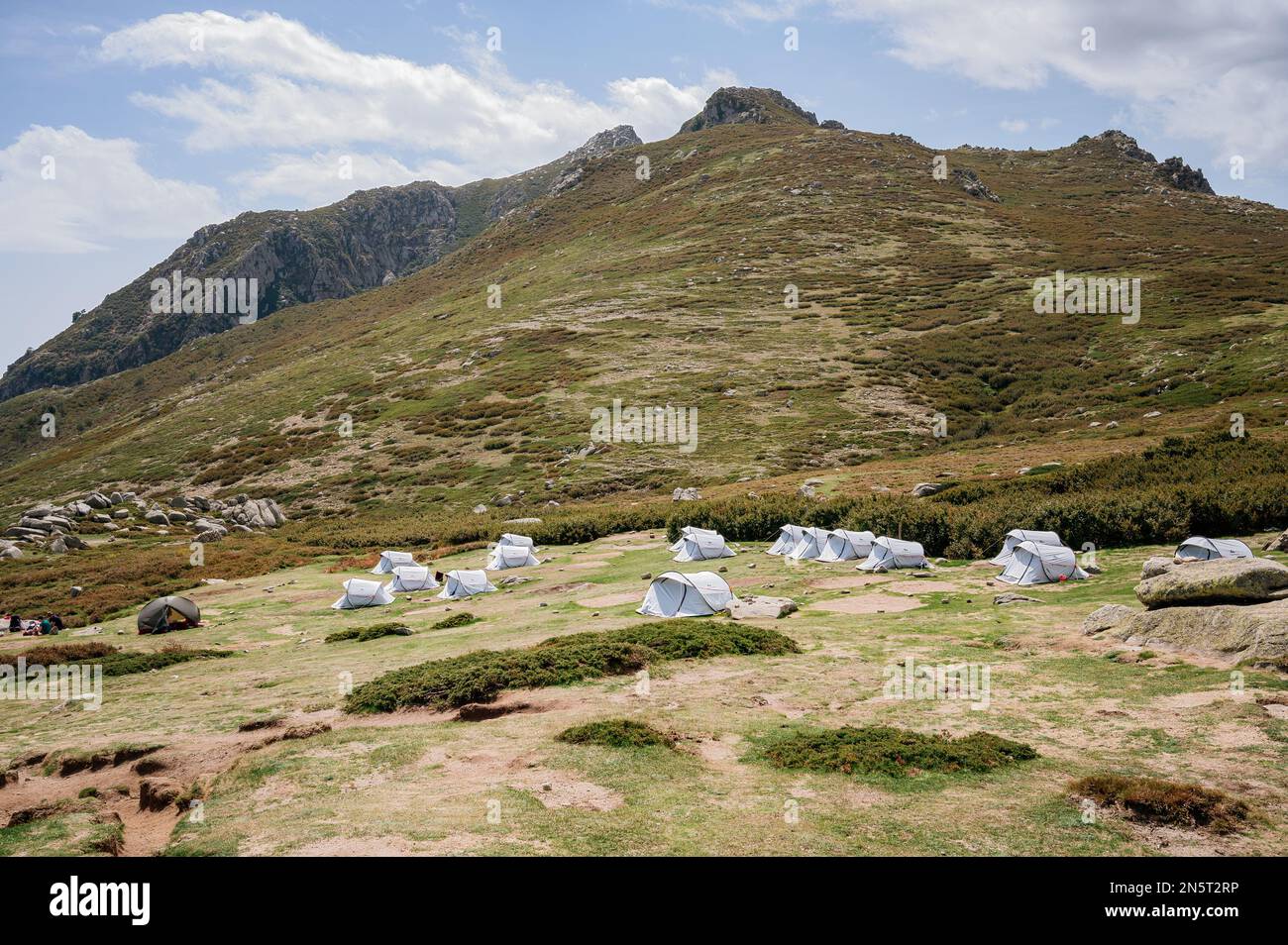 Bivouac in Prati Refuge, GR20, Korsika, Frankreich Stockfoto