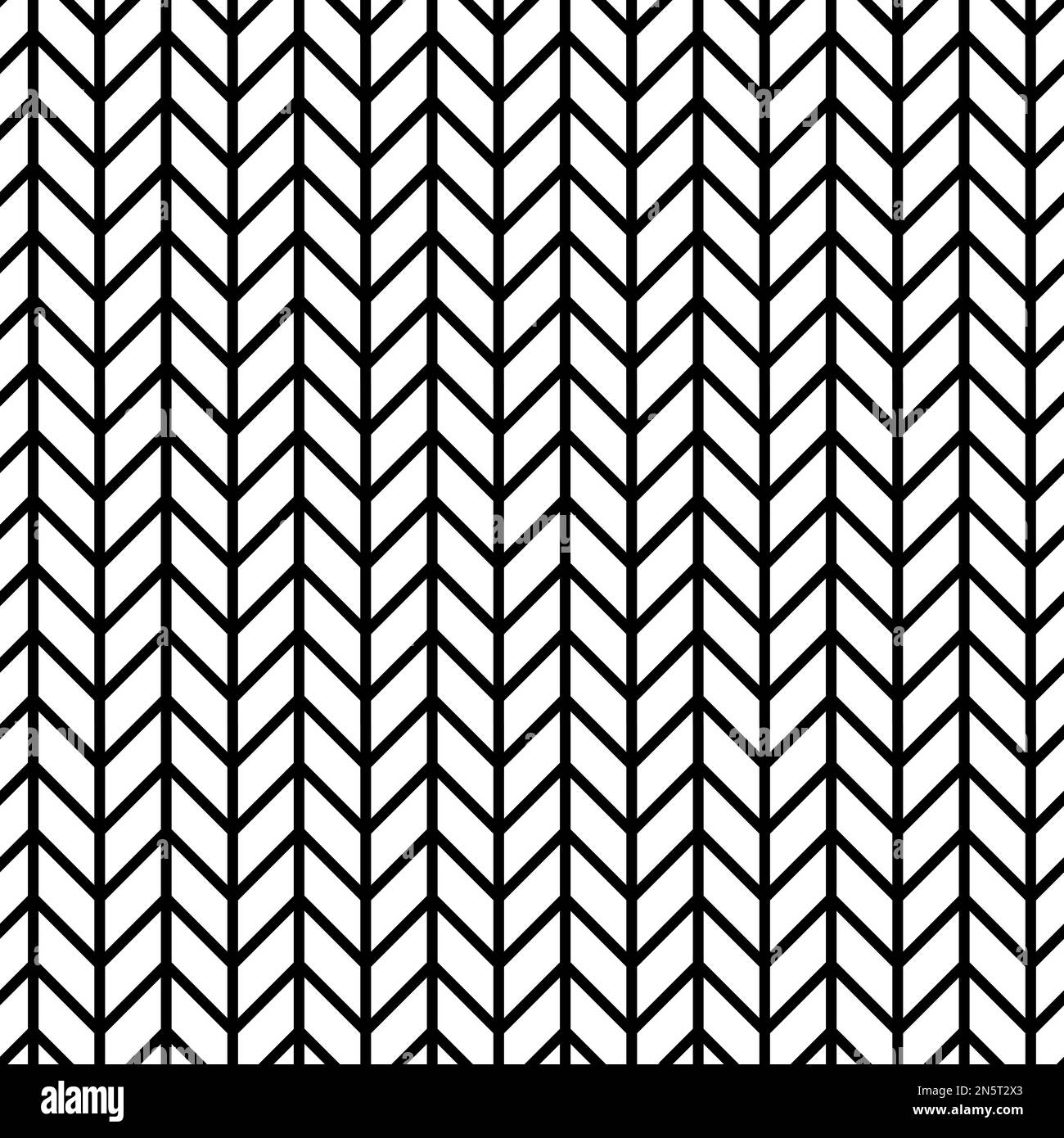 Nahtlose monochrome Vektorgrafik, bestehend aus parallelen vertikalen Linien, die von einer Reihe von Wellenlinien, die eine Reihe von Pfeilen bilden, geschnitten werden Stock Vektor