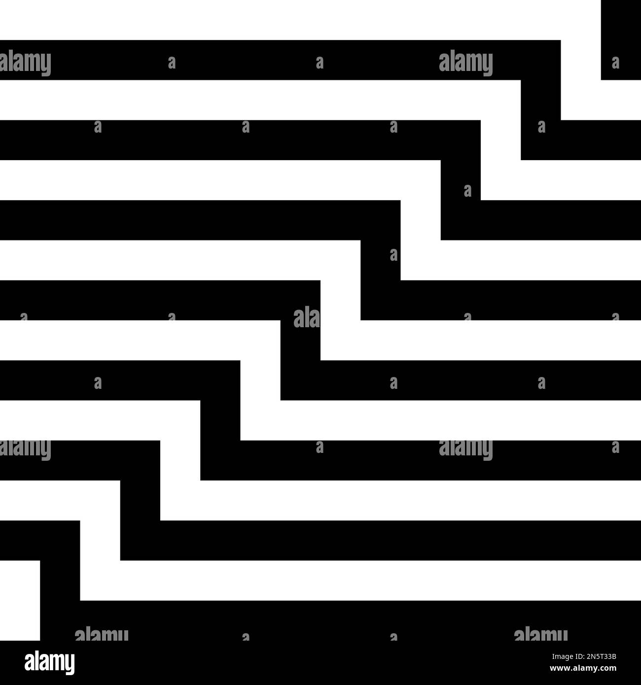 Nahtlose Schwarzweiß-Vektorgrafik mit horizontalen Linien mit einem 90-Grad-Schritt, der in einem diagonalen Muster ausgerichtet ist Stock Vektor