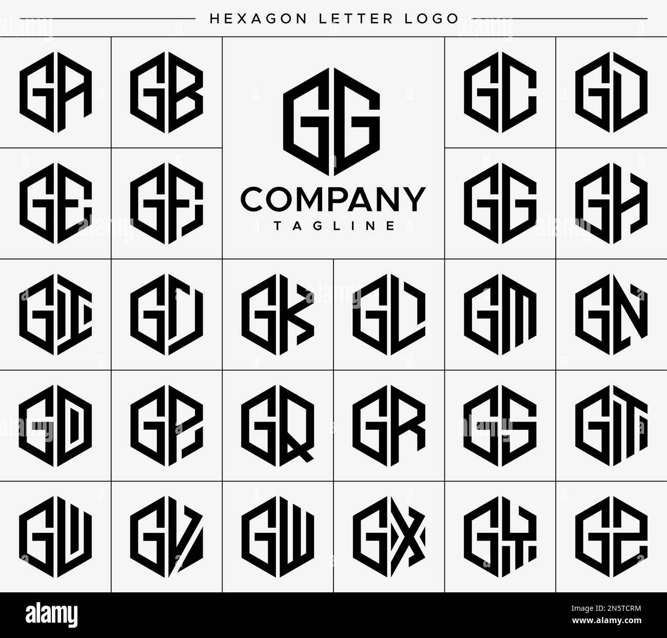 Modernes Vektorset mit sechseckigem G-Buchstaben-Design. Sechseckige GG G G-Logo-Grafik. Stock Vektor