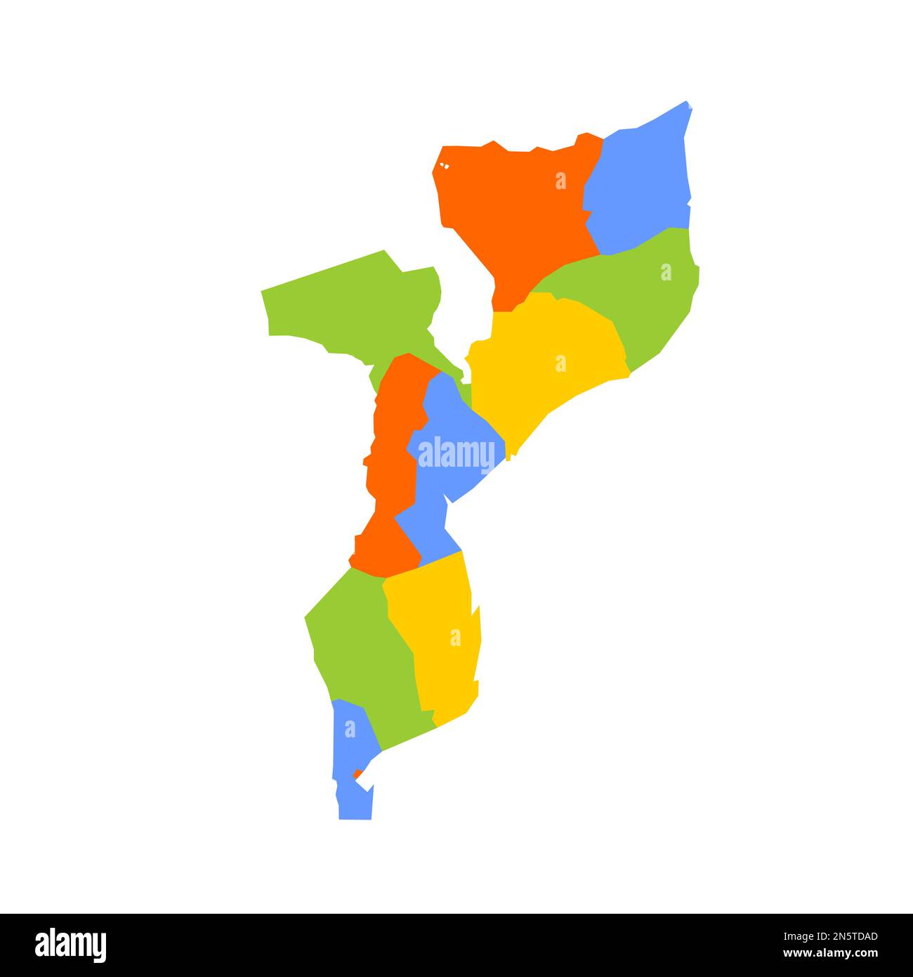 Mosambik politische Karte der Verwaltungseinheiten - Provinzen und Hauptstadt Maputo. Leere farbige Vektorkarte. Stock Vektor