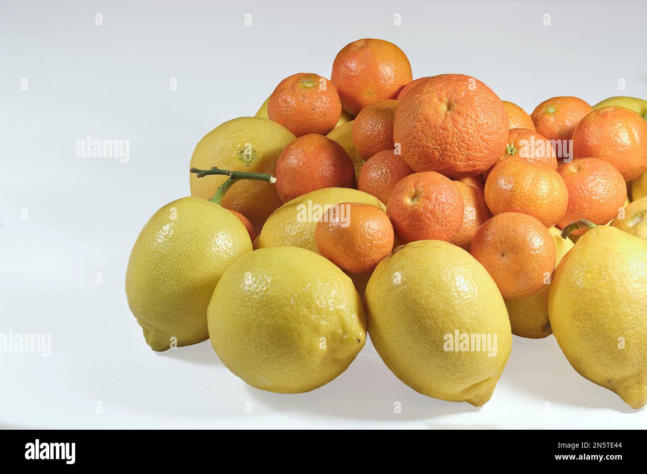 Zitrusfrüchte mit kleinen Mandarinen und Bio-Zitronen. Stockfoto