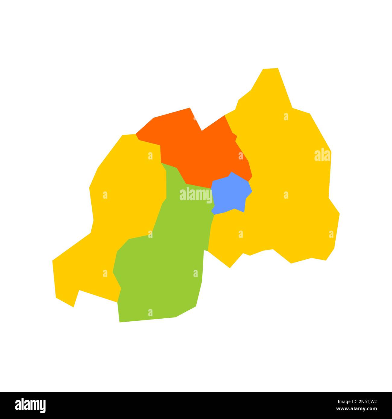 Politische Karte der Verwaltungseinheiten in Ruanda - Provinzen. Leere farbige Vektorkarte. Stock Vektor