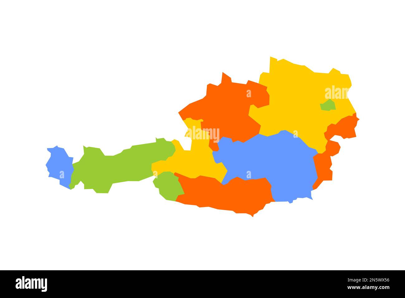 Osterreichische politische Karte der Verwaltungsabteilungen - Bundesländer. Leere farbige Vektorkarte. Stock Vektor