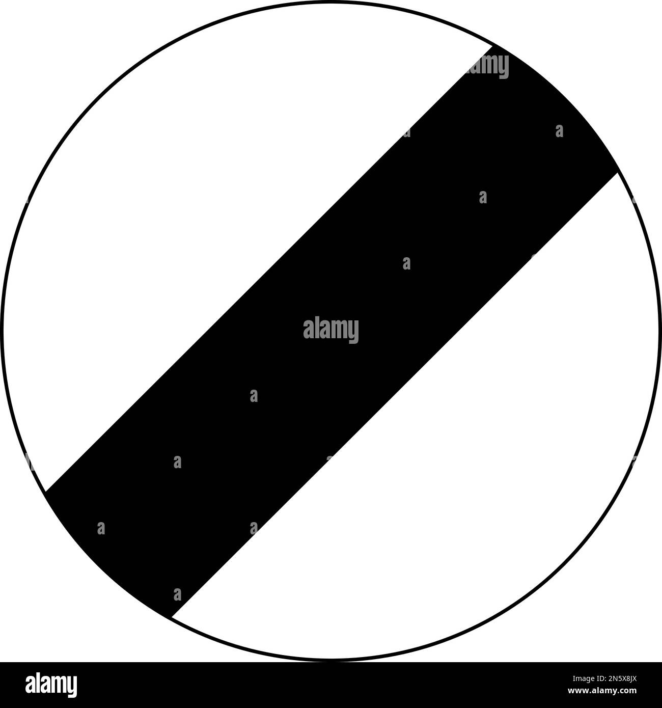 Vektorgrafik eines straßenschilds mit nationaler Geschwindigkeitsbegrenzung in großbritannien. Sie besteht aus einem diagonalen schwarzen Balken, der sich in einem schwarzen Kreis befindet Stock Vektor