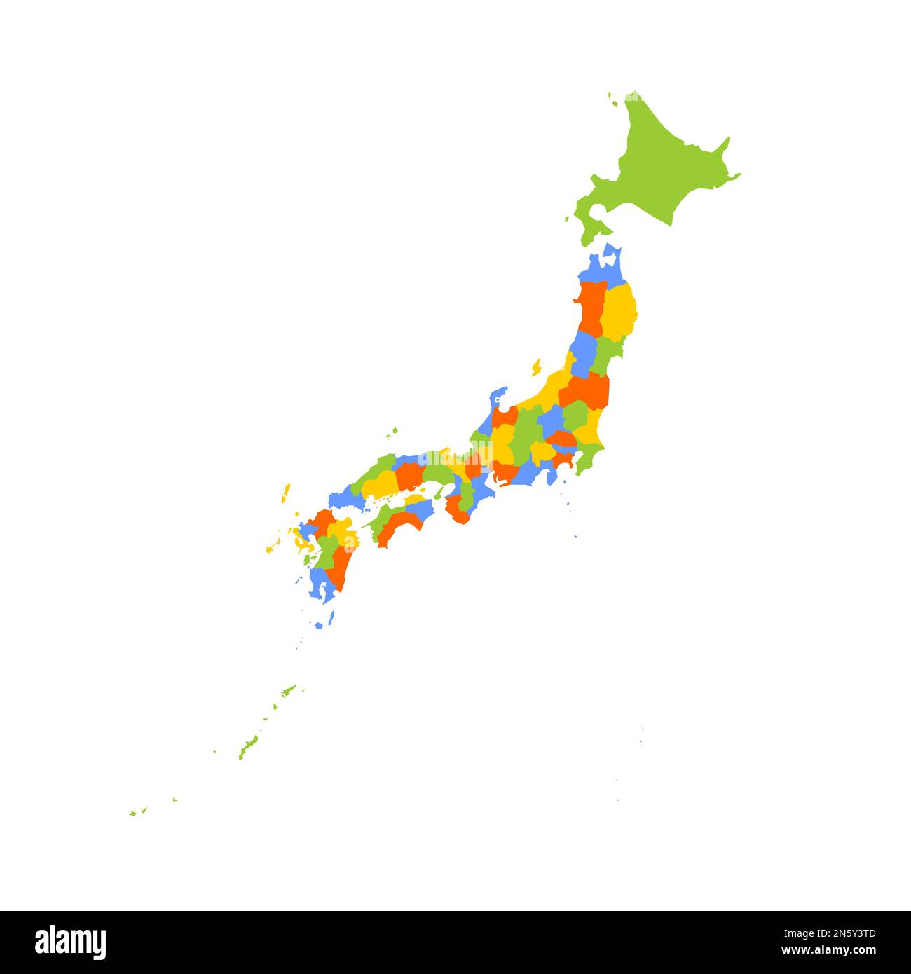 Politische Karte der Verwaltungseinheiten Japans - Präfekturen, Metropilis Tokio, Territorium Hokaido und städtische Präfekturen Kyoto und Osaka. Leere farbige Vektorkarte. Stock Vektor
