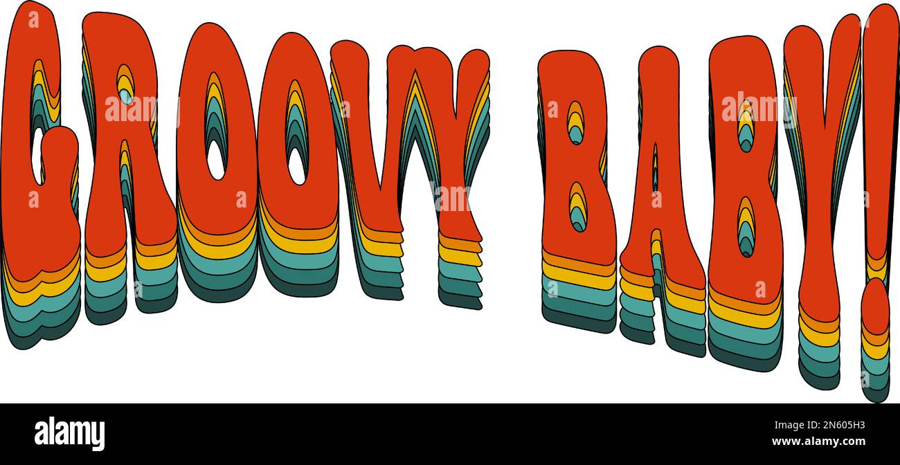 Groovy Baby! Typographie in Retro-Farben Stock Vektor