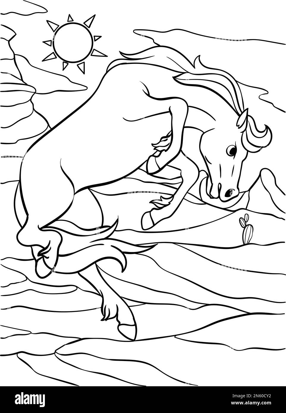 Cowboy Wild Horse Malseite für Kinder Stock Vektor