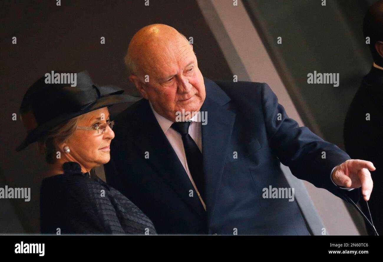 Former South African president FW De Klerk gestures as he arrives with