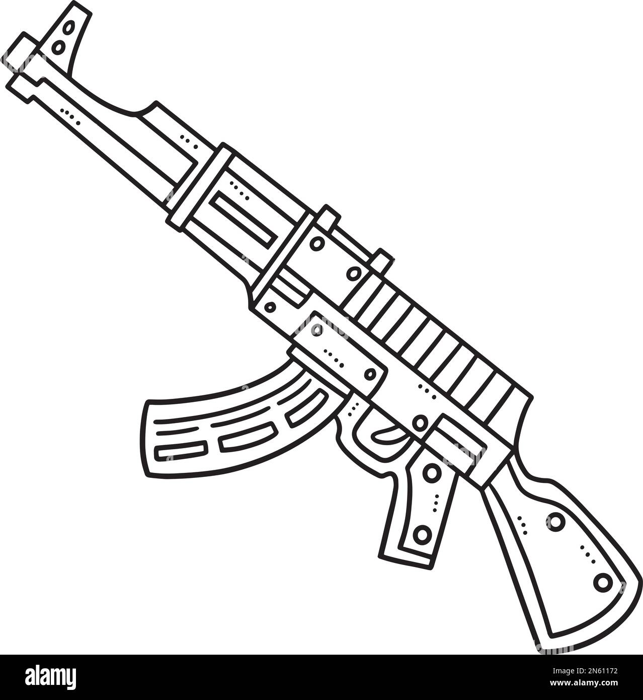 Submachine Gun Isolated Coloring Page for Kids Stock Vektor