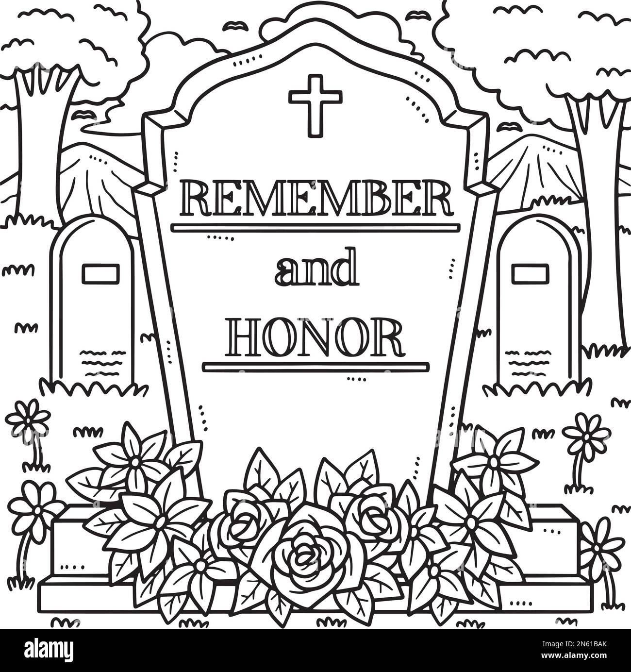 Erinnerungs- und Ehrenausmalseite für den Memorial Day Stock Vektor