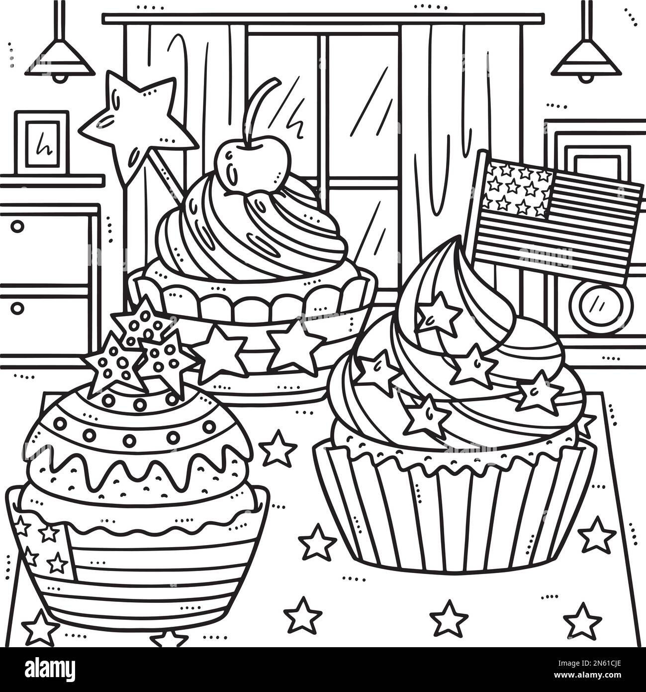 Memorial Day Patriotic Cupcakes Malseite Stock Vektor